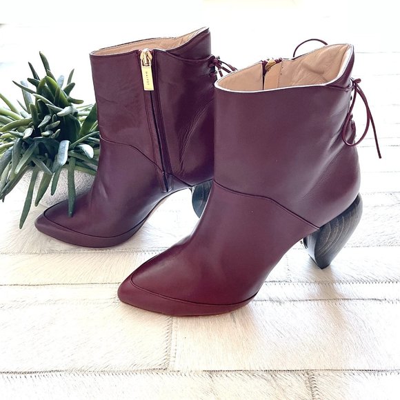 Rare Maiyet Burgundy Leather Sculptural Heel Ankle Boots - Picture 4 of 10